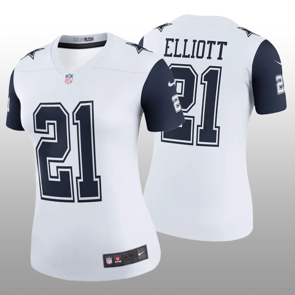 Dallas Cowboys Ezekiel Elliott White Jersey Color Rush Legend Women's