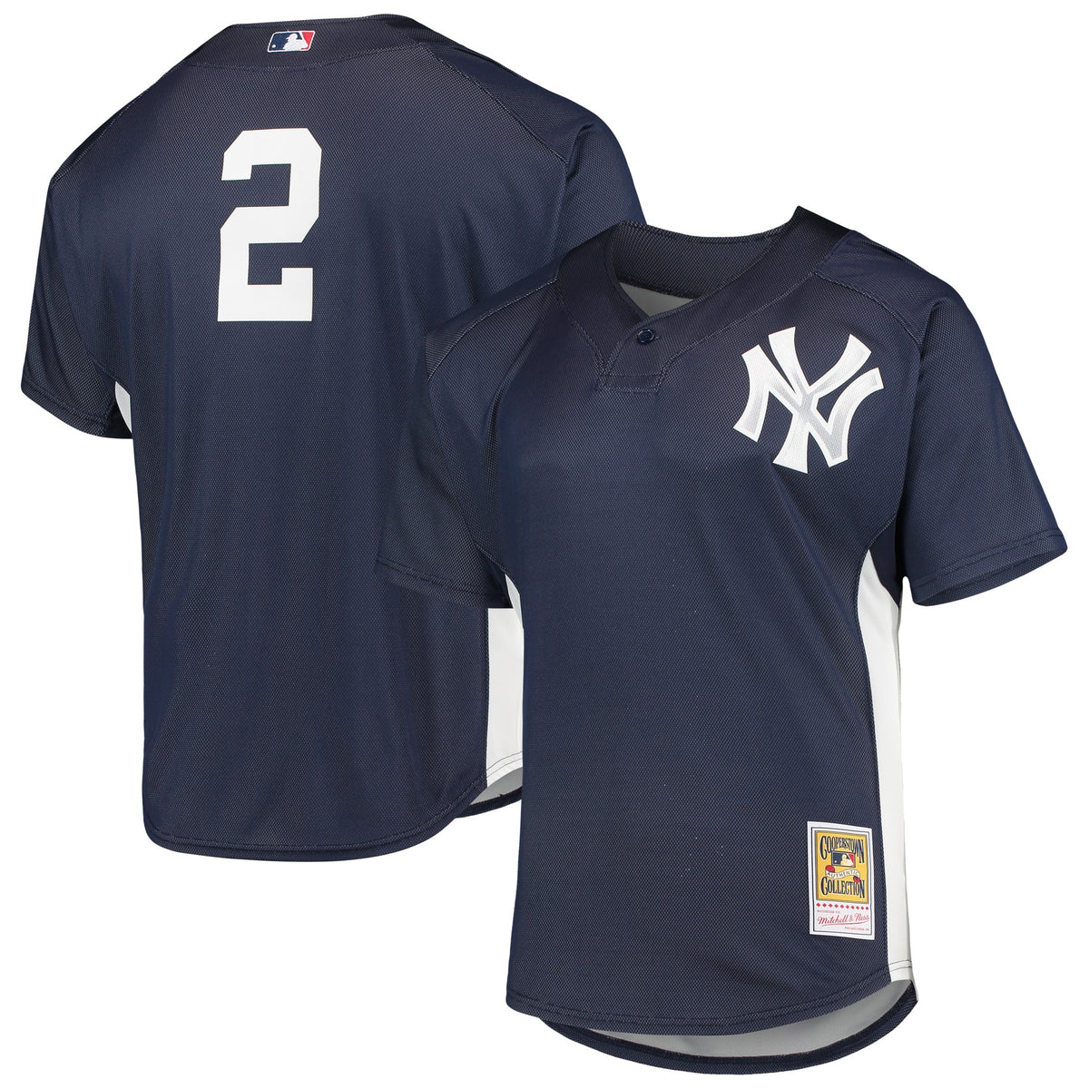 Derek Jeter New York Yankees Mitchell Ness Cooperstown Collection Mesh Batting Practice Button-Up Jersey Navy