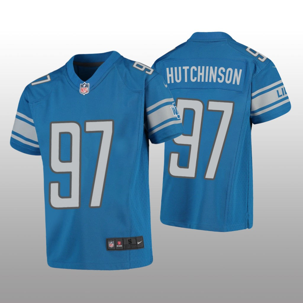 Detroit Lions Aidan Hutchinson Blue Jersey Game Youth