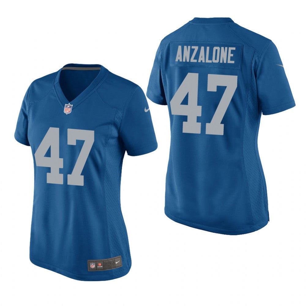 Detroit Lions Alex Anzalone Blue Jersey Throwback Game Women's