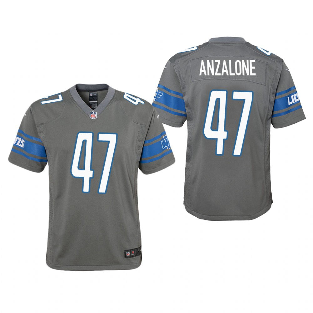 Detroit Lions Alex Anzalone Steel Jersey Color Rush Game Youth
