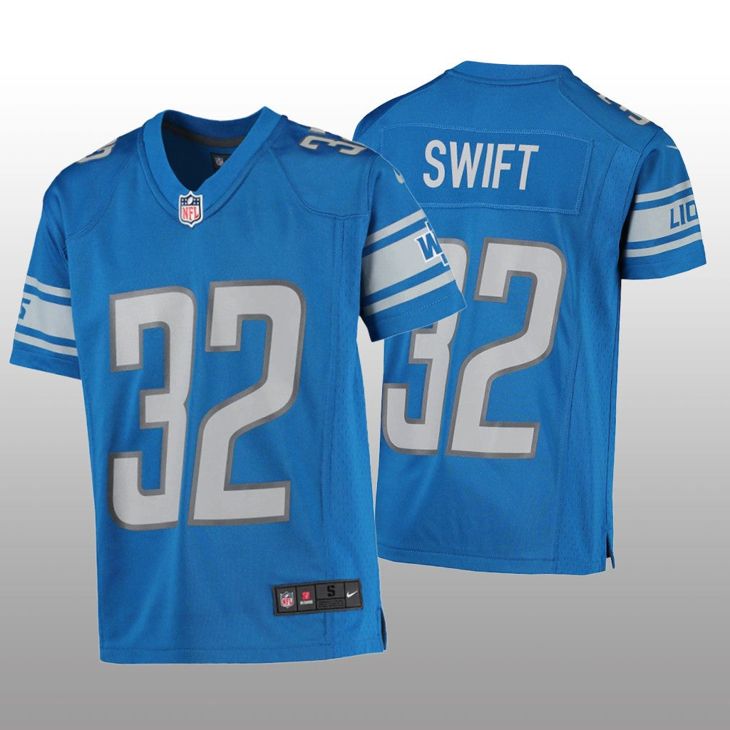 Detroit Lions D&'Andre Swift Blue Jersey Game Youth
