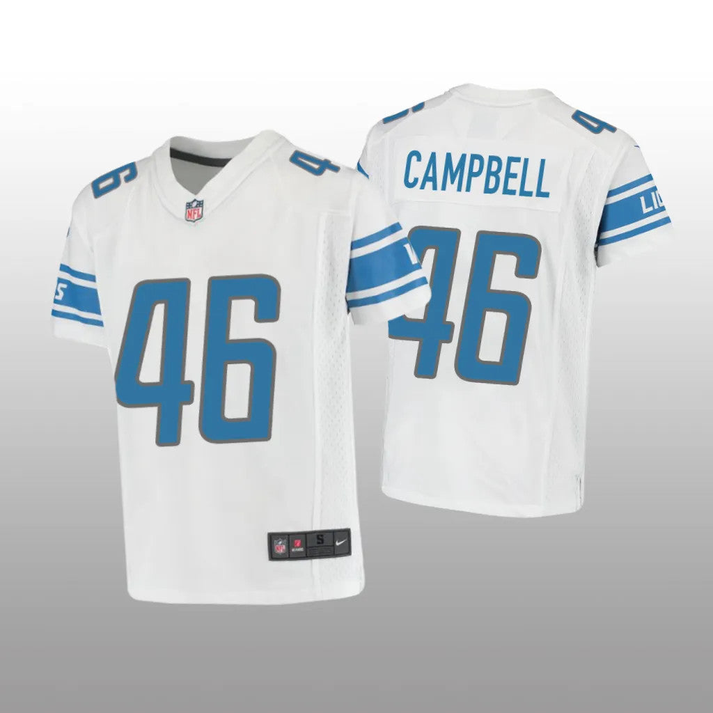 Detroit Lions Jack Campbell White Jersey Game Youth