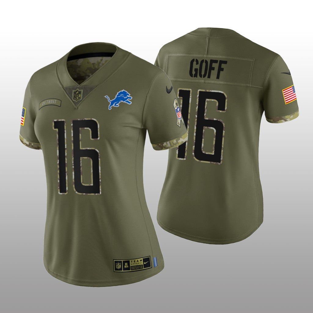 Detroit Lions Jared Goff Olive Limited Jersey Salute To Service Women's