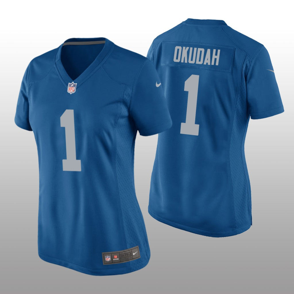 Detroit Lions Jeff Okudah Blue Jersey Throwback Game Women's
