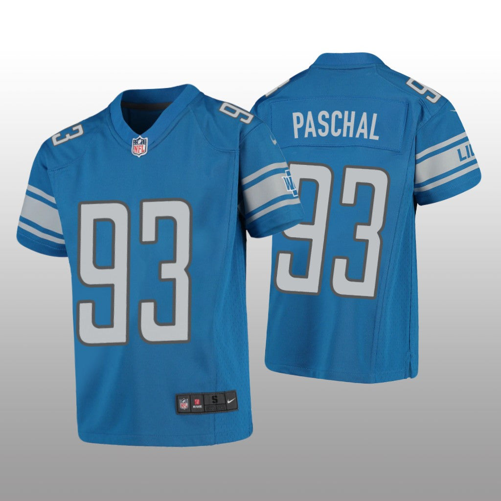 Detroit Lions Josh Paschal Blue Jersey Game Youth