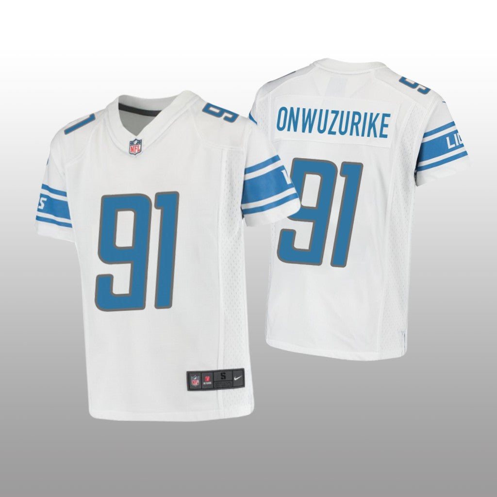 Detroit Lions Levi Onwuzurike White Jersey Game Youth