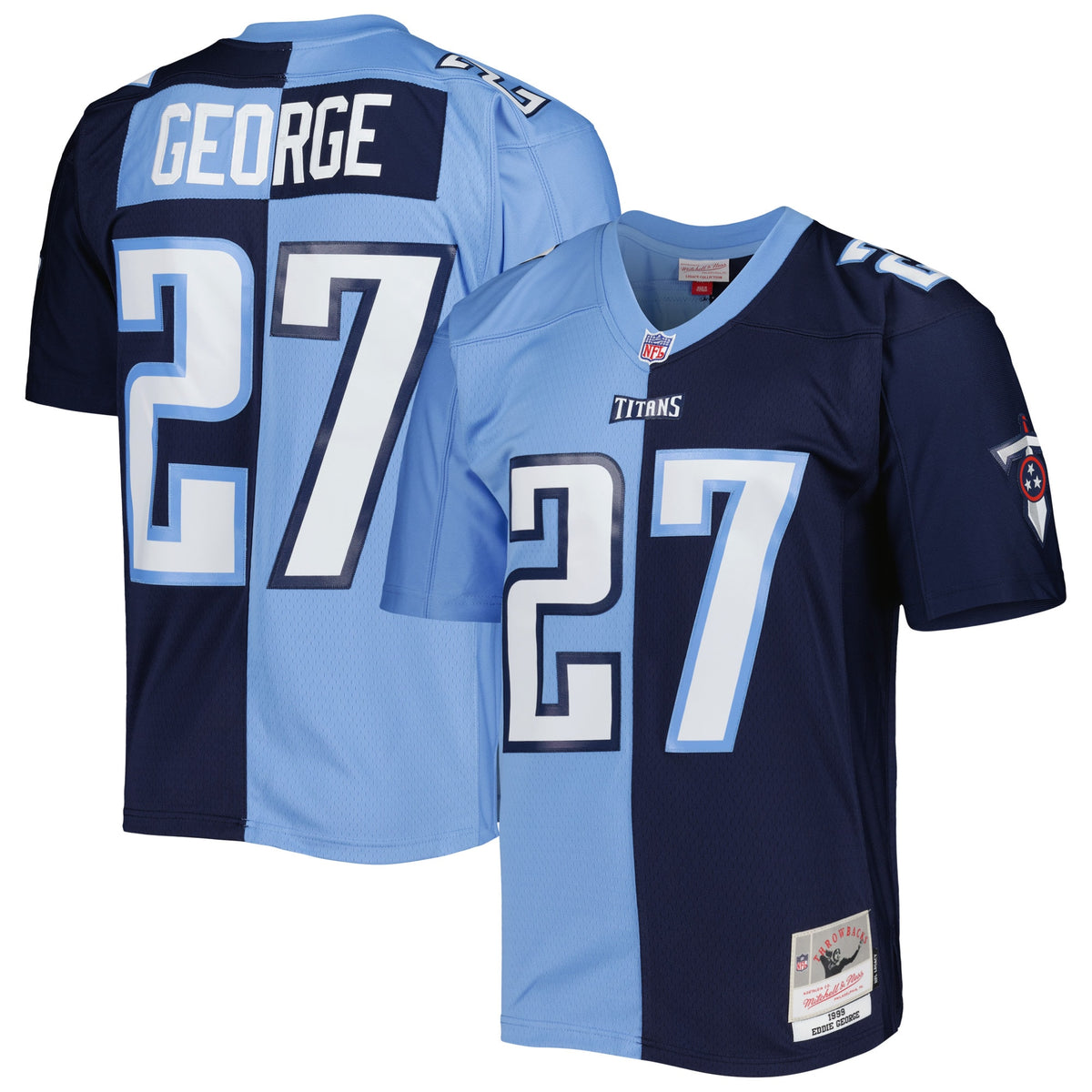 Eddie George Tennessee Titans Mitchell Ness 1999 Split Legacy Replica Jersey Navy-Light Blue