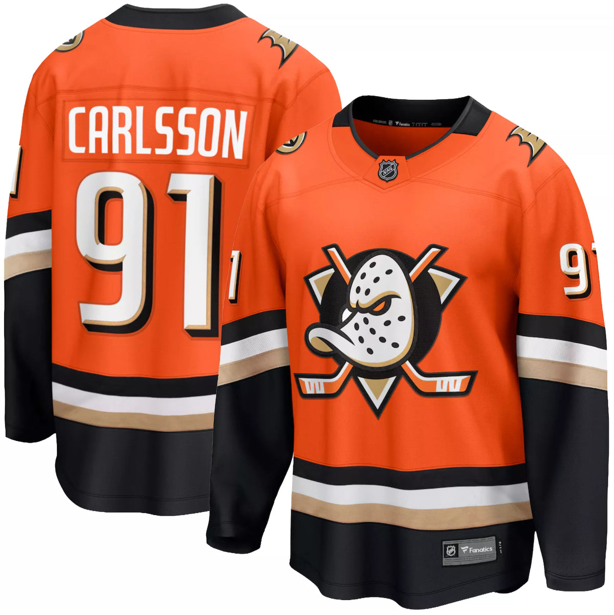 Fanatics Men's Anaheim Ducks Leo Carlsson #91 Orange Home Replica Jersey