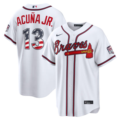 Fourth of July Men's Atlanta Braves Ronald Acuí±a Jr. Nike White USA 250 Stadium Jersey