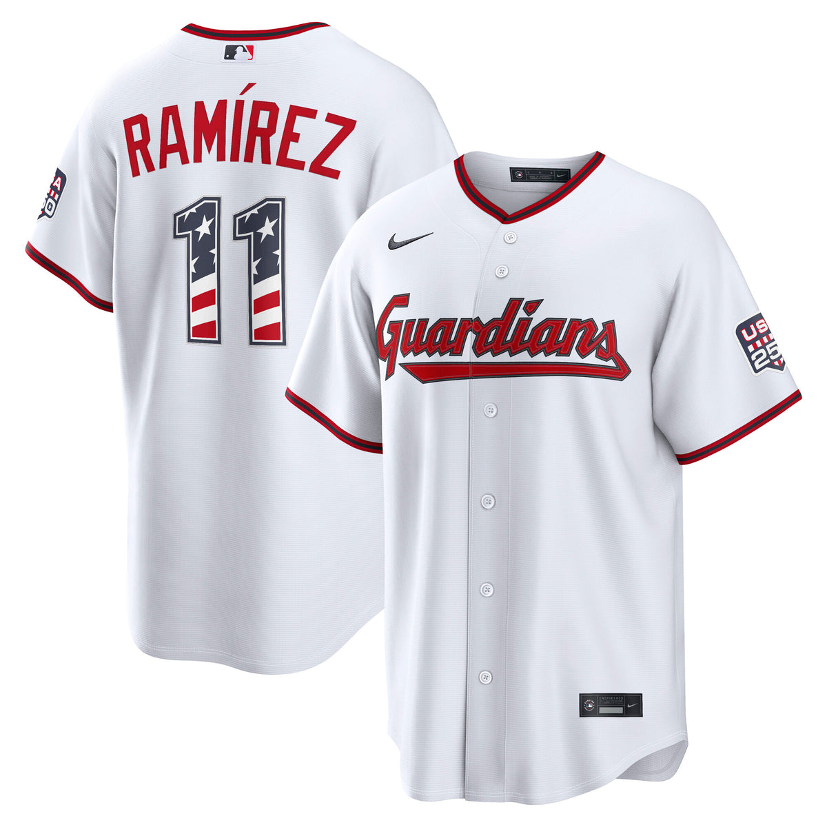 Fourth of July Men's Cleveland Guardians Josí© Ramí­rez Nike White USA 250 Stadium Jersey