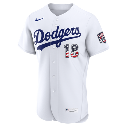 Fourth of July Men's Los Angeles Dodgers Yoshinobu Yamamoto Nike White USA 250 Authentic Jersey