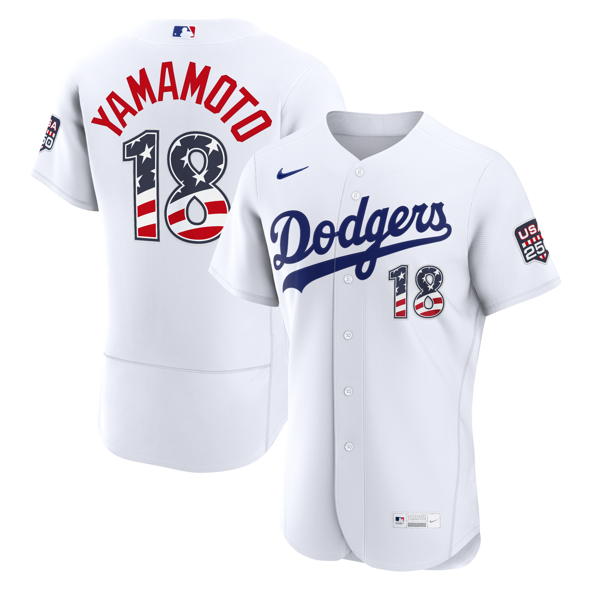 Fourth of July Men's Los Angeles Dodgers Yoshinobu Yamamoto Nike White USA 250 Authentic Jersey