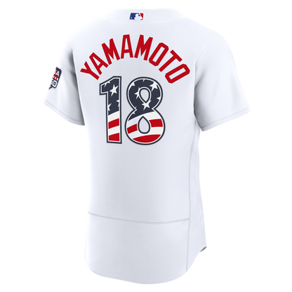 Fourth of July Men's Los Angeles Dodgers Yoshinobu Yamamoto Nike White USA 250 Authentic Jersey