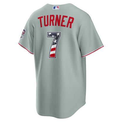 Fourth of July Men's Philadelphia Phillies Trea Turner Nike Gray USA 250 Stadium Jersey