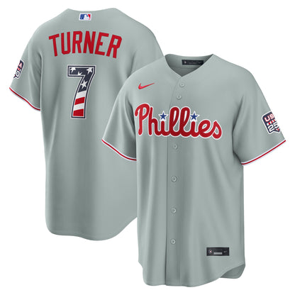 Fourth of July Men's Philadelphia Phillies Trea Turner Nike Gray USA 250 Stadium Jersey