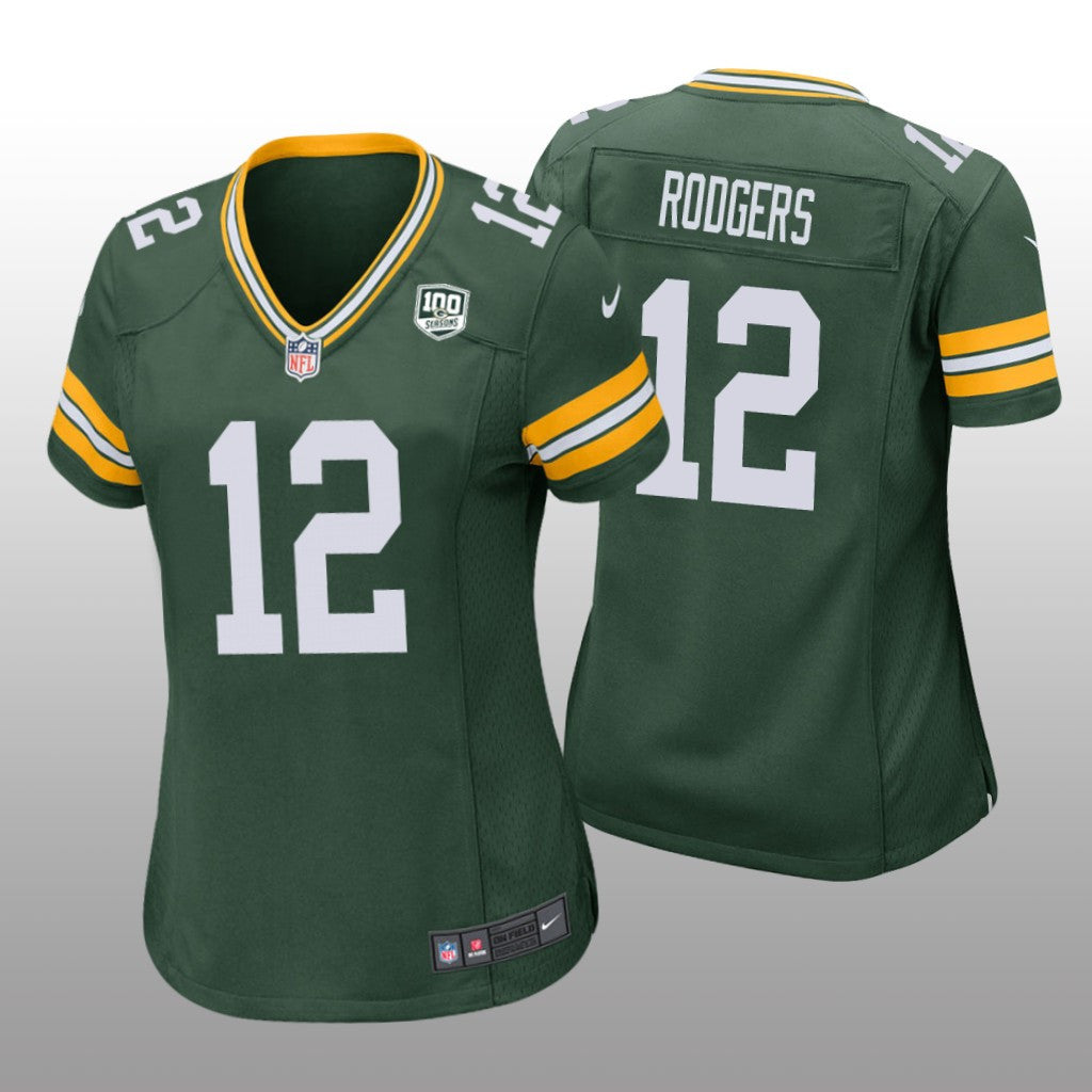 Green Bay Packers #12 Green Aaron Rodgers 100th Anniversary Jersey Women