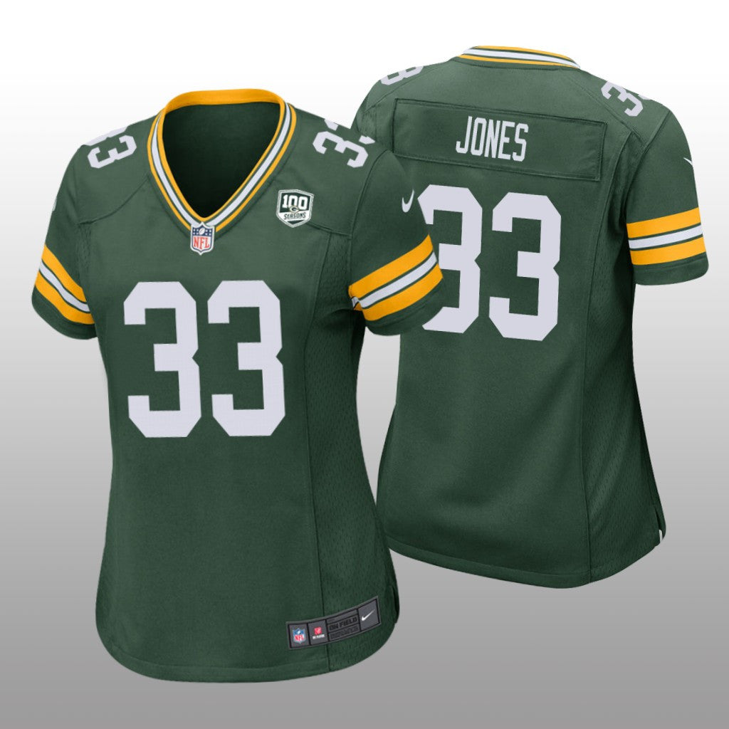 Green Bay Packers #33 Green Aaron Jones 100th Anniversary Jersey Women