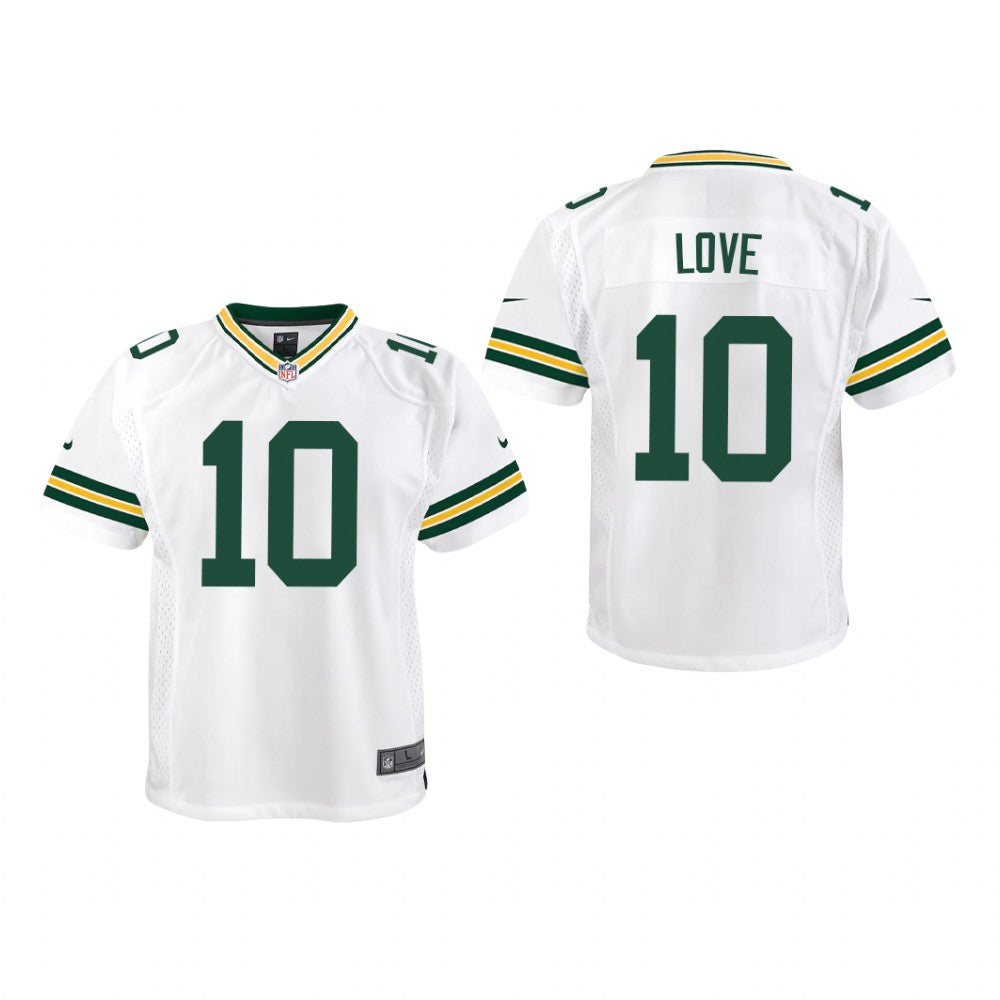 Green Bay Packers Jordan Love White Jersey Game Youth