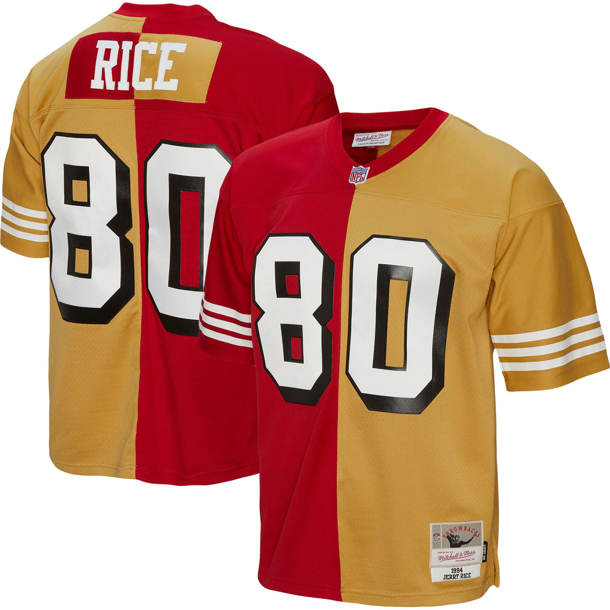 Jerry Rice San Francisco 49ers Mitchell Ness 1994 Split Legacy Replica Jersey Scarlet-Gold