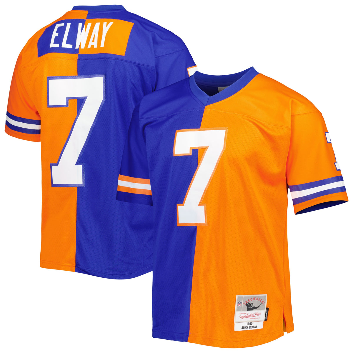 John Elway Denver Broncos Mitchell Ness 1990 Split Legacy Replica Jersey Royal-Orange