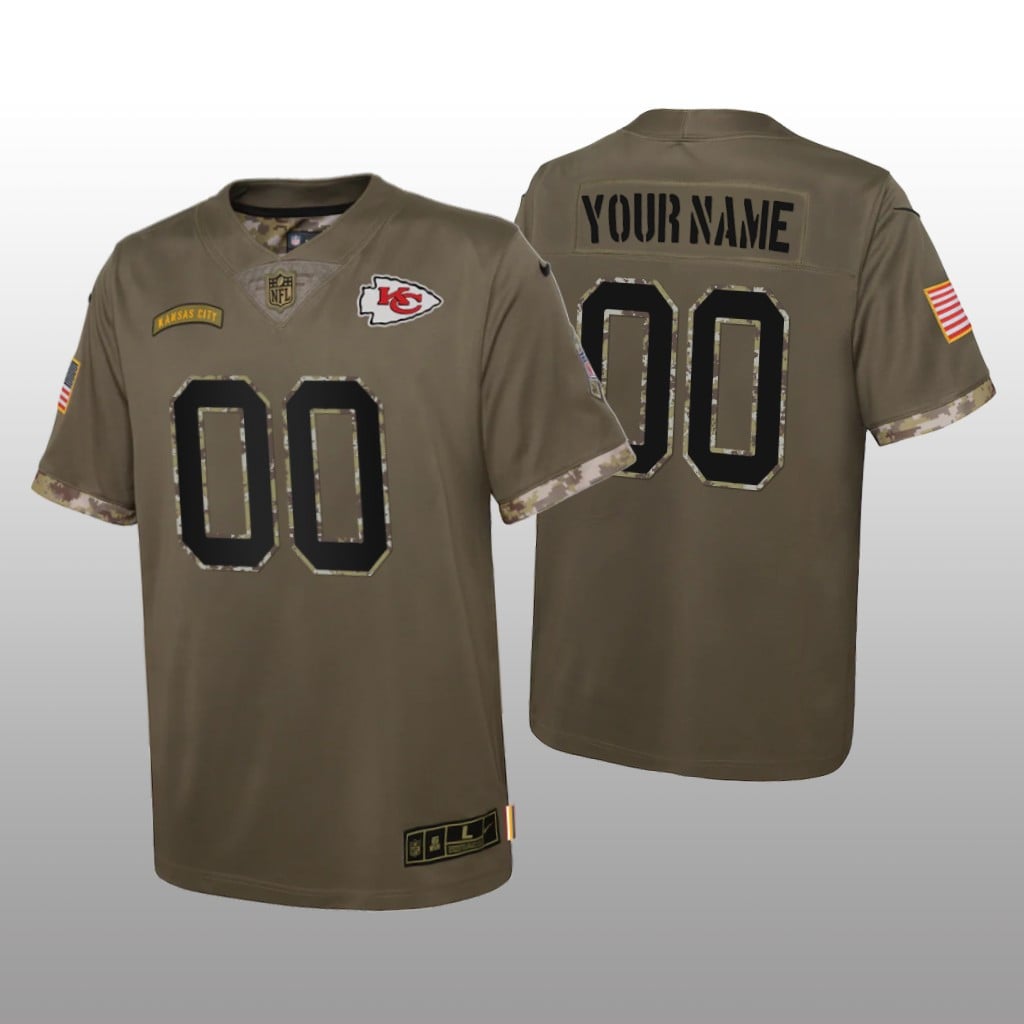 Kansas City Chiefs Custom Olive Limited Jersey Salute To Service Youth