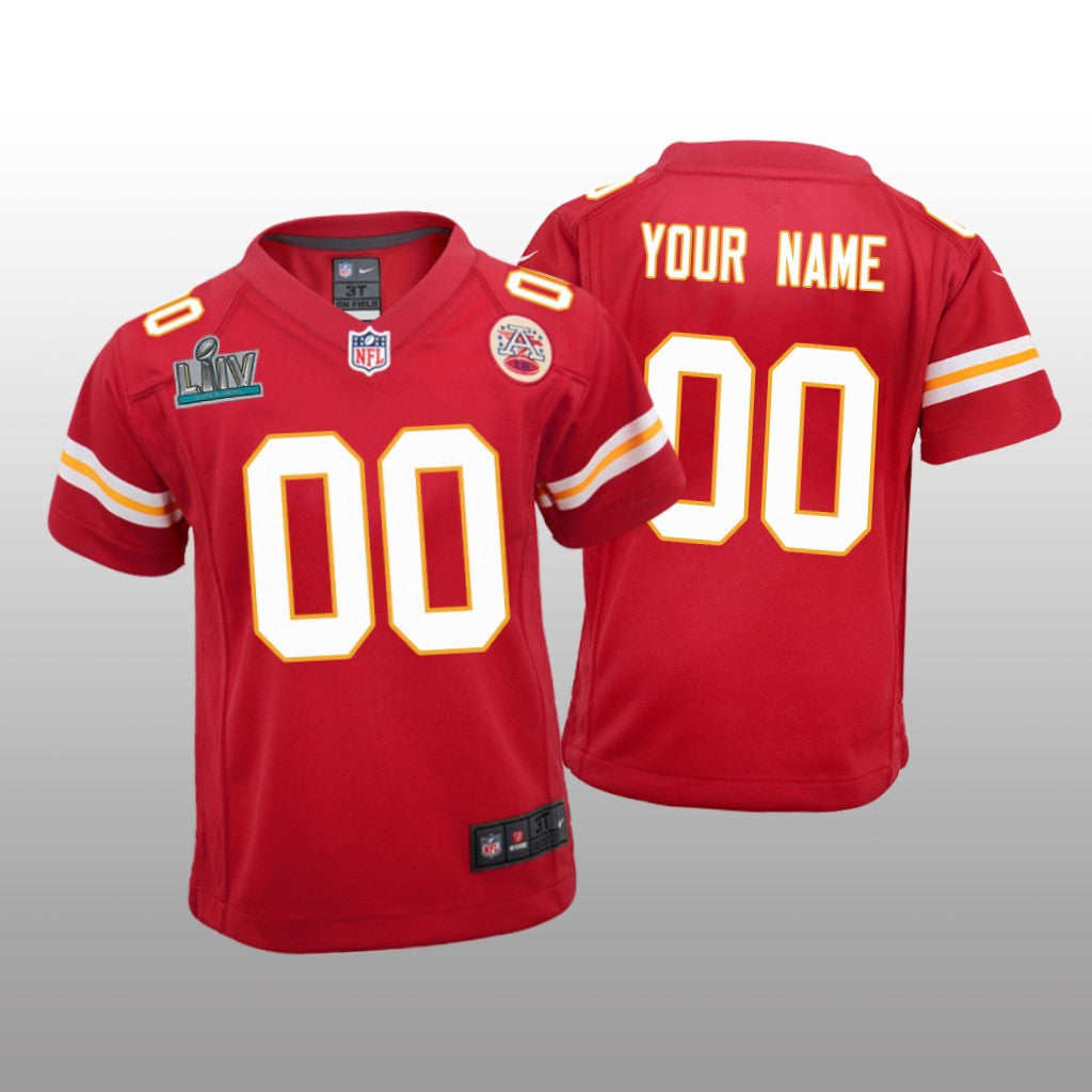 Kansas City Chiefs Custom Red Game Jersey Super Bowl LIV Youth