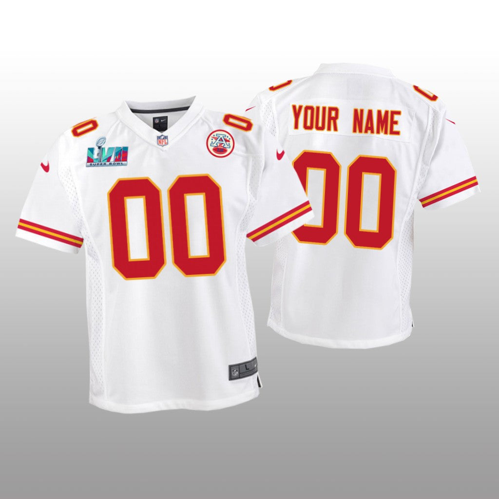 Kansas City Chiefs Custom White Game Jersey Super Bowl LVII Youth