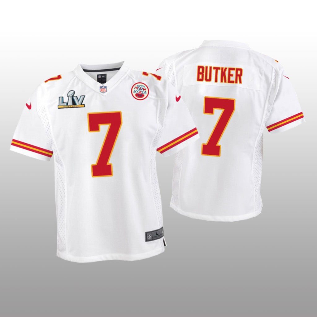 Kansas City Chiefs Harrison Butker White Game Jersey Super Bowl LV Youth