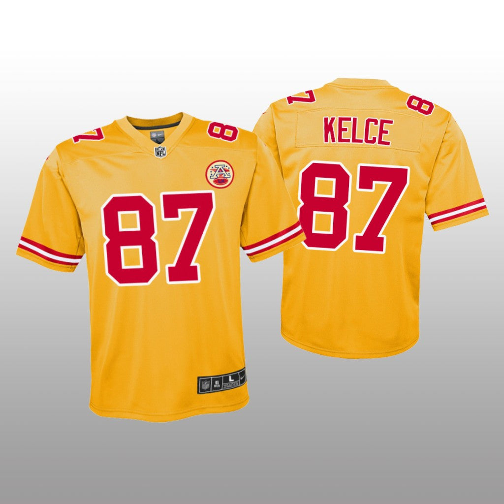 Kansas City Chiefs Travis Kelce Gold Jersey Inverted Game Youth
