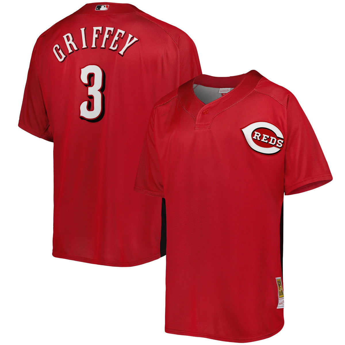 Ken Griffey Jr. Cincinnati Reds Mitchell Ness Cooperstown Collection Mesh Batting Practice Button-Up Jersey Red