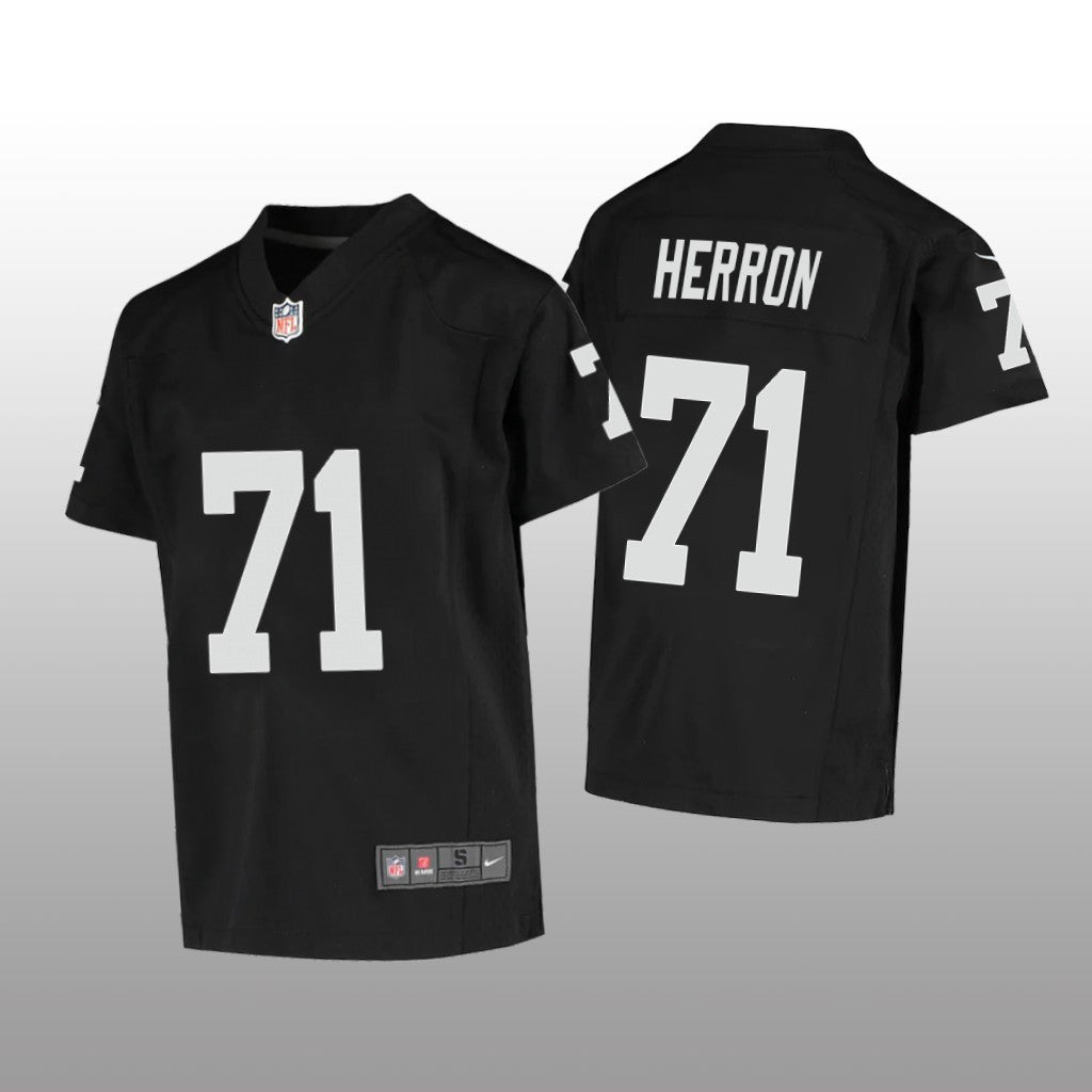 Las Vegas Raiders Justin Herron Black Jersey Game Youth