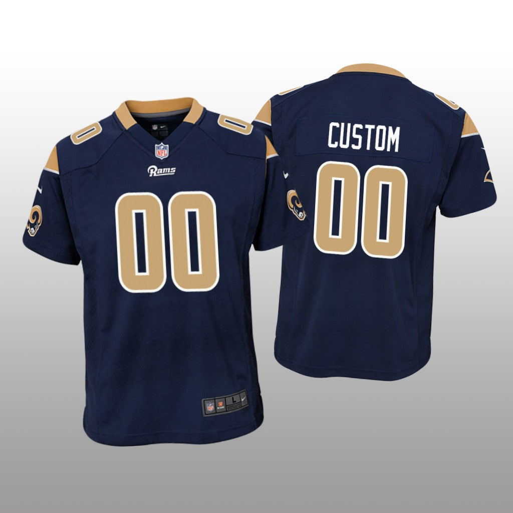 Los Angeles Rams #00 Navy Custom Game Jersey Youth