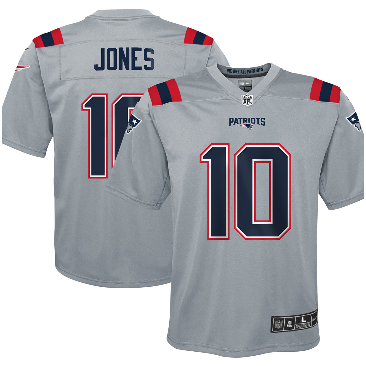 Mac Jones New England Patriots Nike Youth Inverted Game Jersey Gray