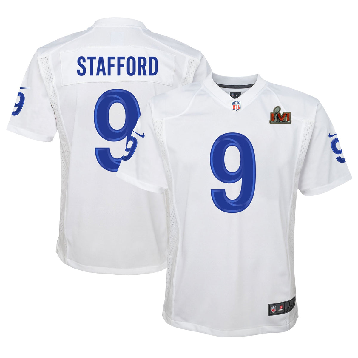 Matthew Stafford Los Angeles Rams Nike Youth Super Bowl LVI Game Patch Jersey White