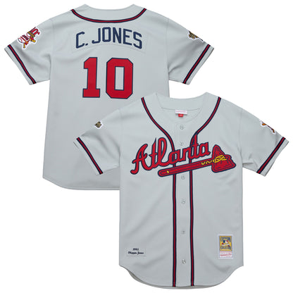 Men's Atlanta Braves Chipper Jones Mitchell & Ness Gray 1995 Throwback Authentic Jersey