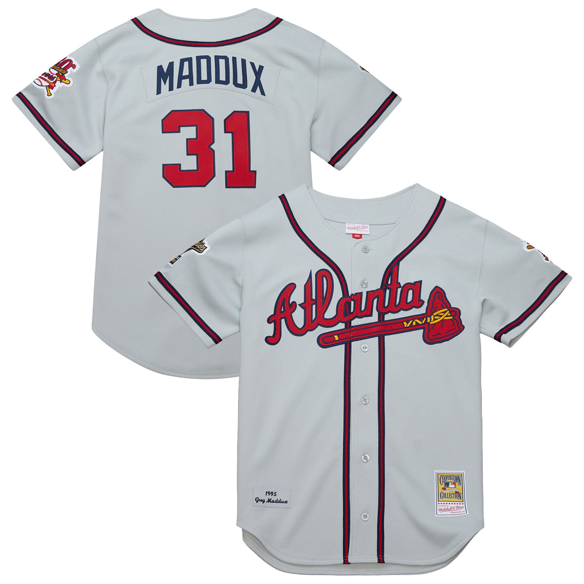 Men's Atlanta Braves Greg Maddux Mitchell & Ness Gray 1995 Throwback Authentic Jersey