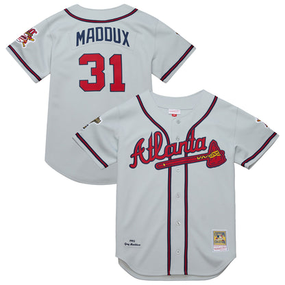 Men's Atlanta Braves Greg Maddux Mitchell & Ness Gray 1995 Throwback Authentic Jersey