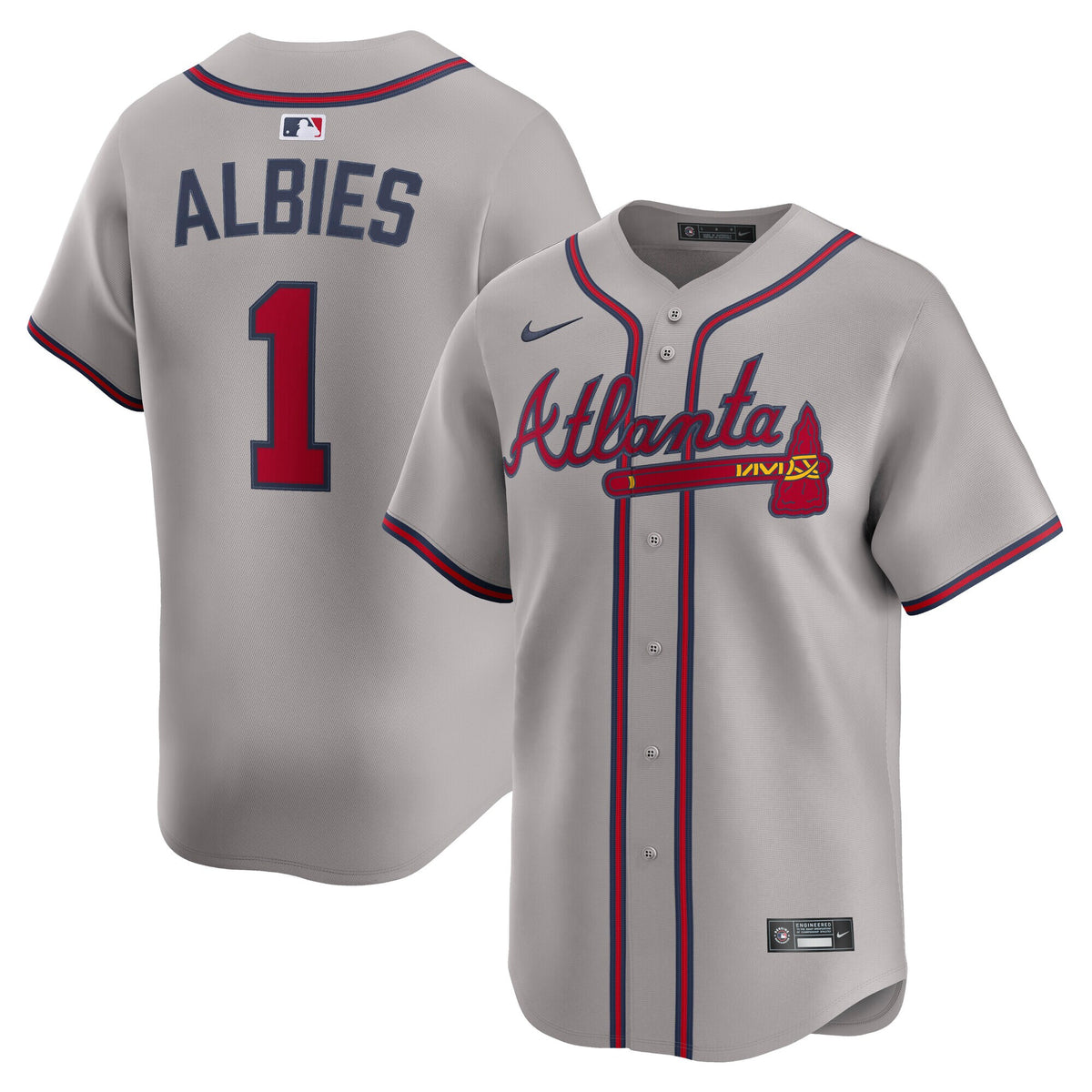 Men's Atlanta Braves Ozzie Albies Nike Gray Road Limited Player Jersey