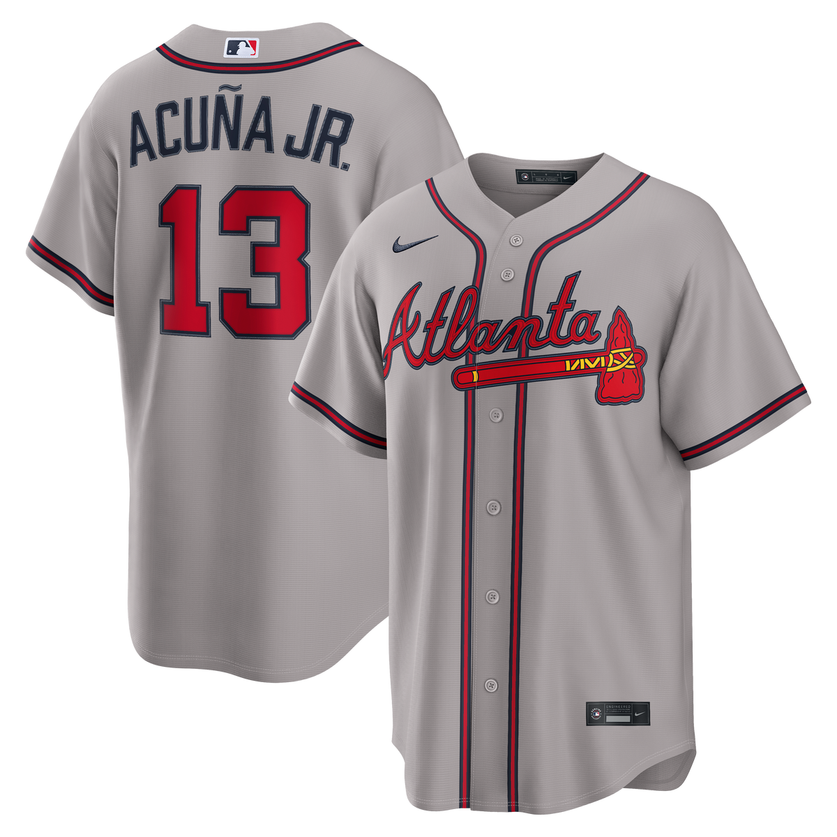 Men's Atlanta Braves Ronald Acuí±a Jr. Nike Gray Road Replica Jersey