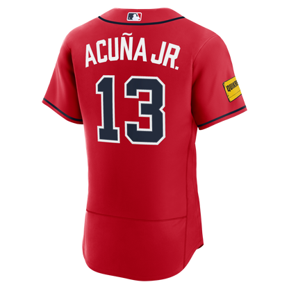 Men's Atlanta Braves Ronald Acuí±a Jr. Nike Red Alternate Authentic Sponsor Patch Jersey