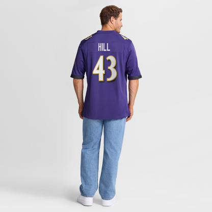 Men's Baltimore Ravens Justice Hill Nike Purple Game Jersey