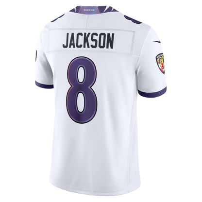 Men's Baltimore Ravens Lamar Jackson Nike White Vapor F.U.S.E. Stitched Limited Jersey