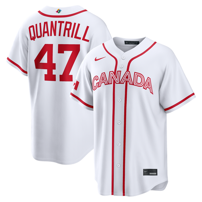 Men's Canada Baseball Cal Quantrill Nike White 2026 World Baseball Classic Home Stadium Jersey