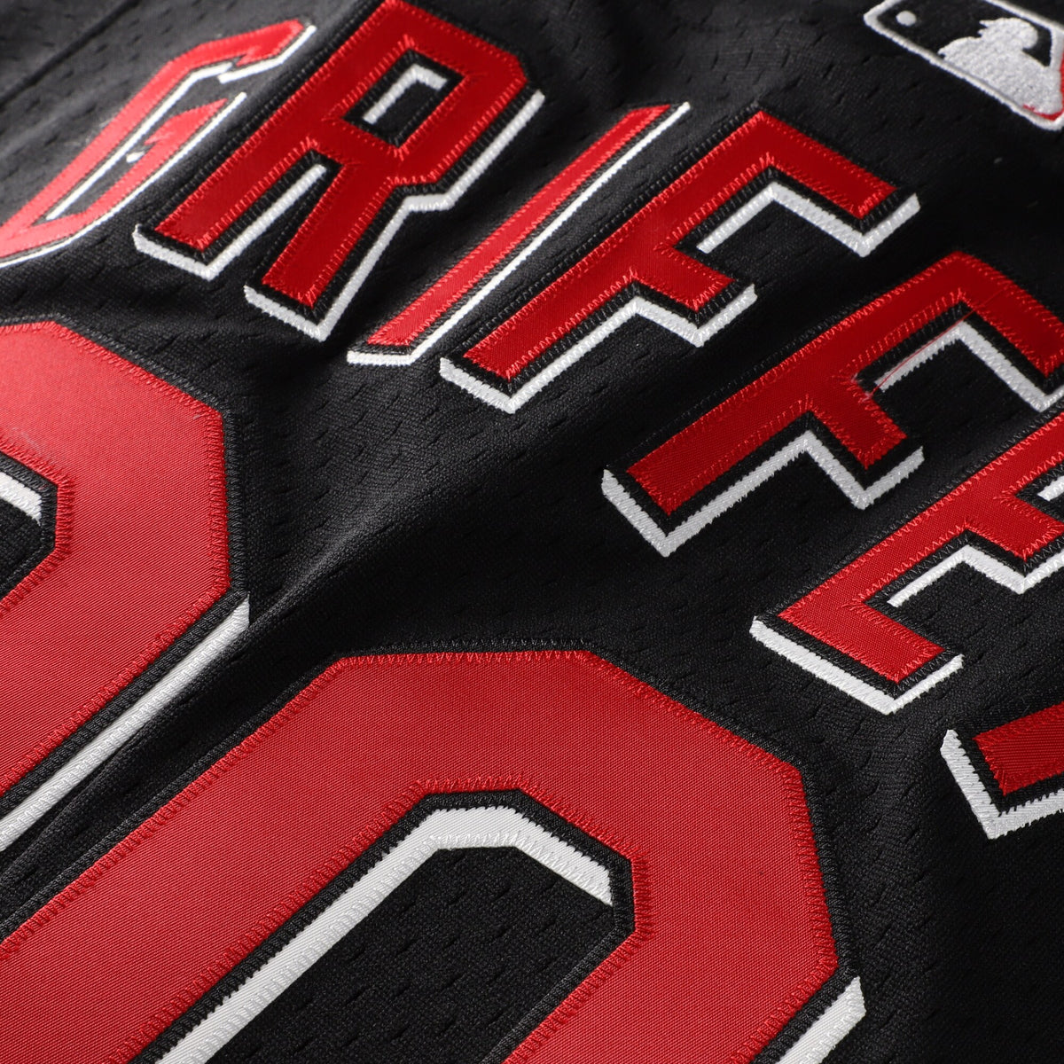 Men's Cincinnati Reds Ken Griffey Jr. Mitchell & Ness Black Cooperstown Collection Mesh Batting Practice Button-Up Jersey