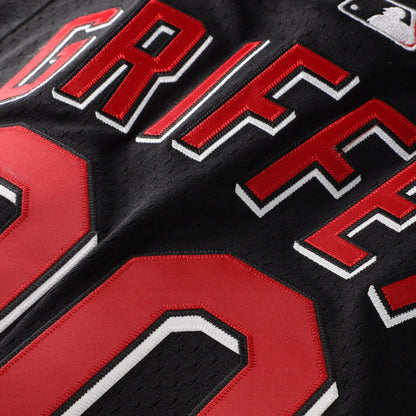 Men's Cincinnati Reds Ken Griffey Jr. Mitchell & Ness Black Cooperstown Collection Mesh Batting Practice Button-Up Jersey