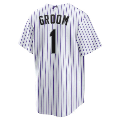 Men's Colorado Rockies Nike White #1 Groom Home Replica Jersey