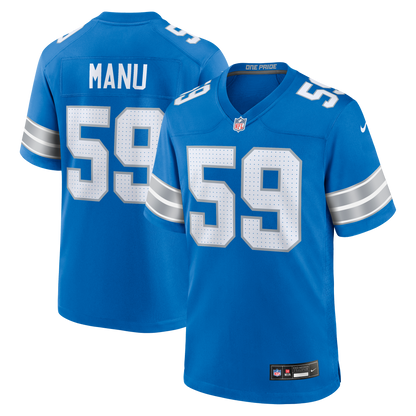Men's Detroit Lions Giovanni Manu Nike Blue Team Game Jersey