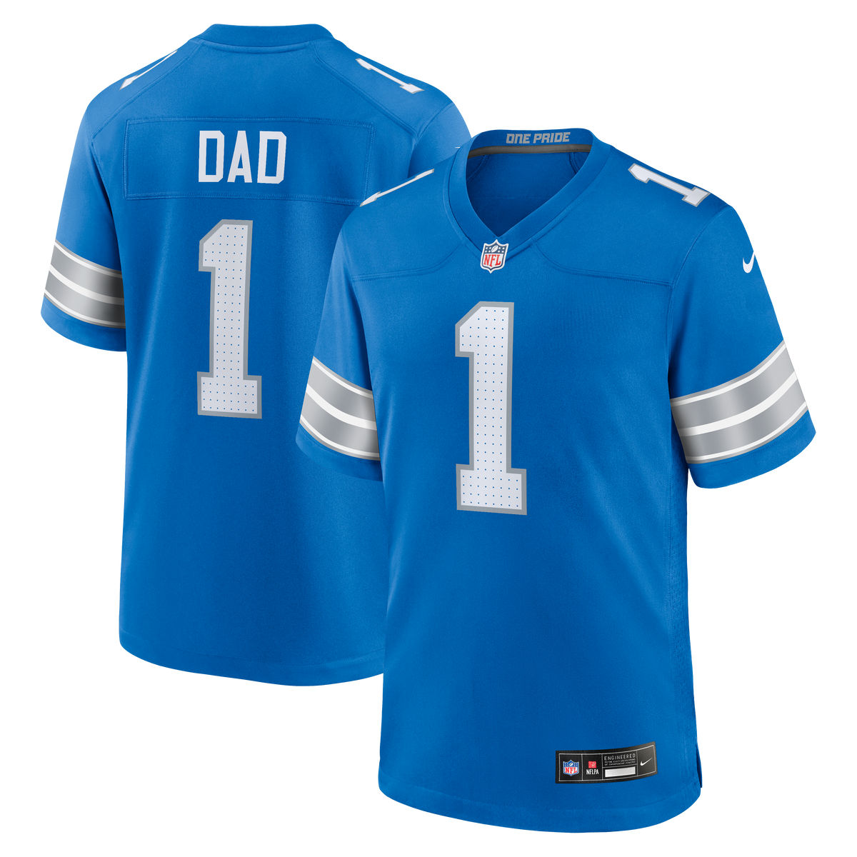 Men's Detroit Lions Number 1 Dad Nike Blue Game Jersey