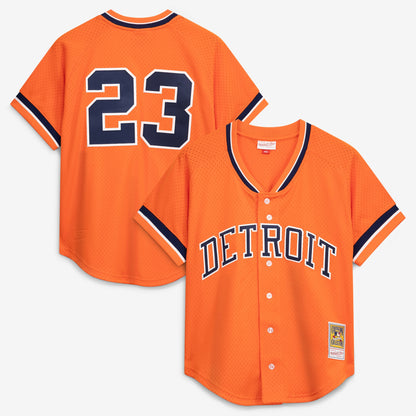 Men's Detroit Tigers Kirk Gibson Mitchell & Ness Orange Cooperstown Collection Mesh Batting Practice Button-Up Jersey